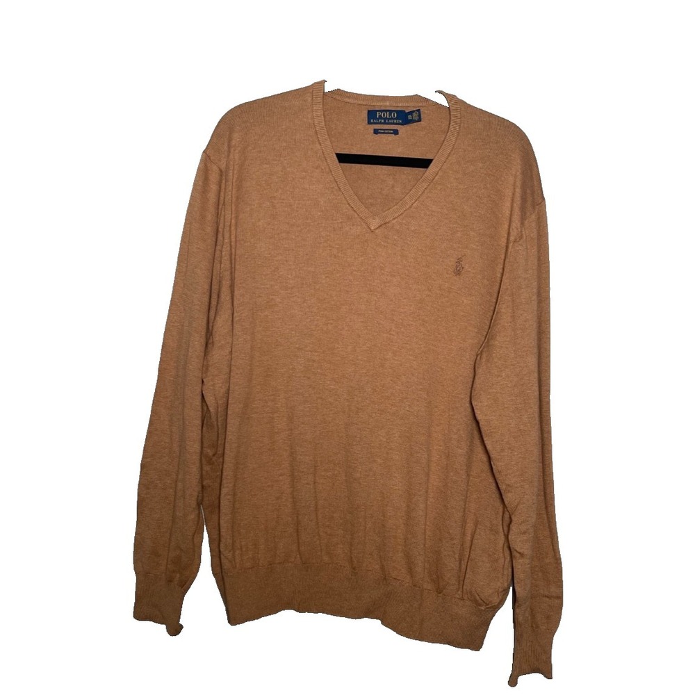 Polo Ralph Lauren Sweater Men's XXL Brown V Neck Long Sleeve Pima Cotton